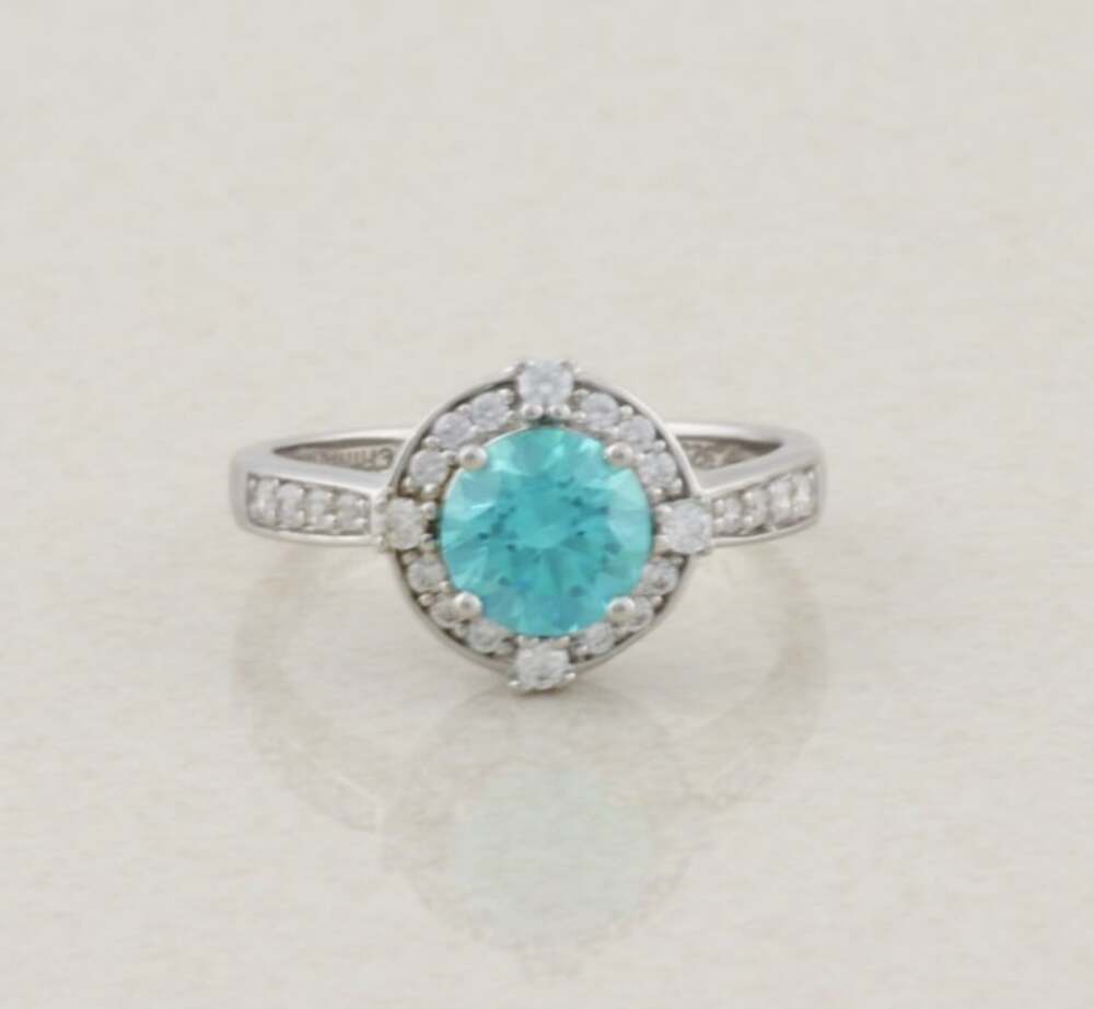 Sterling Silver Sparkly Blue & White Cubic Zirconia Ring Size 10 1/4